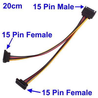 15 Pin SATA Male to 15 Pin Female and 4 Pin Molex Power Cable